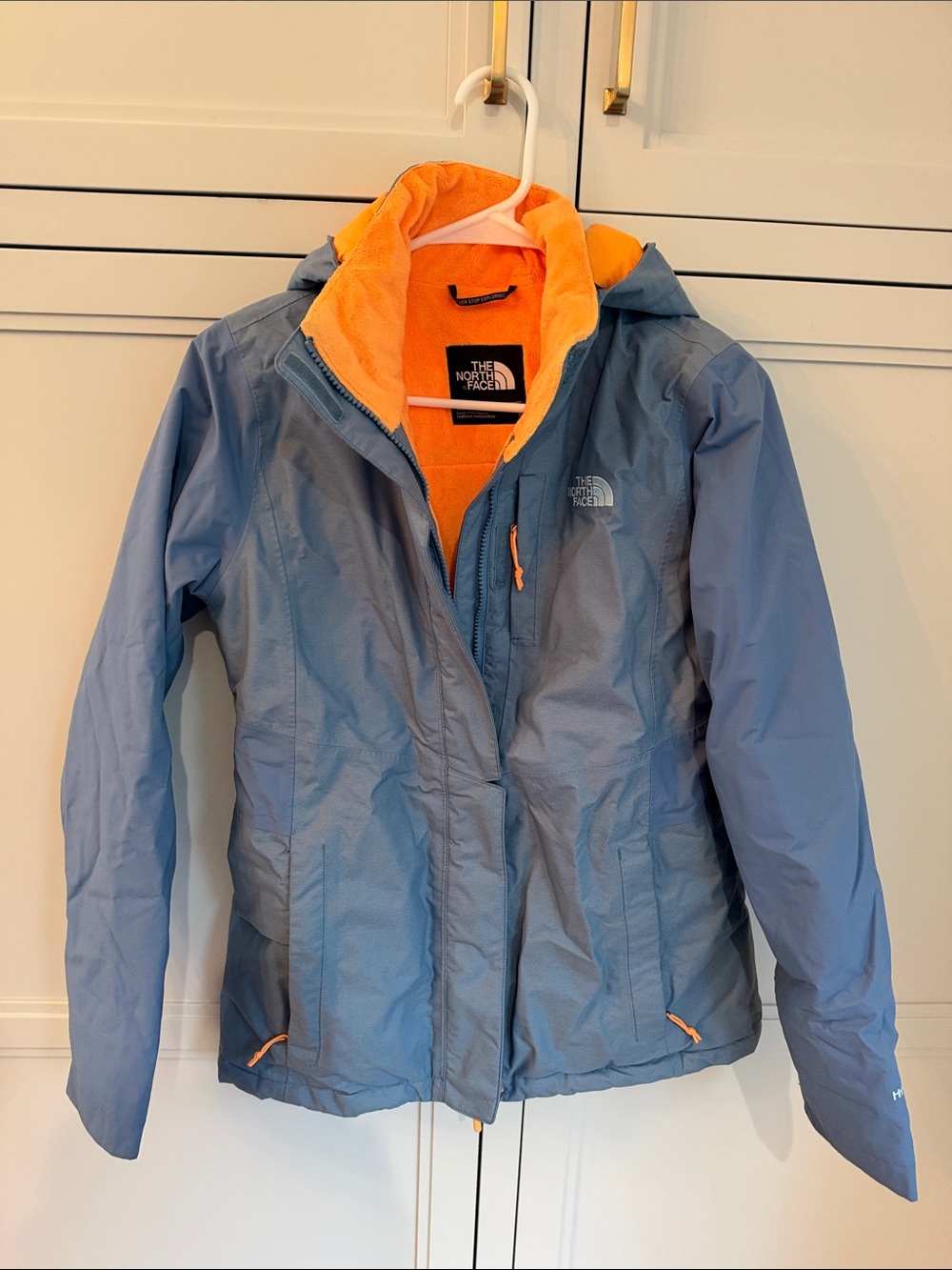 The North Face Blue Shell with Orange Fleece-Lined Ski Jacket